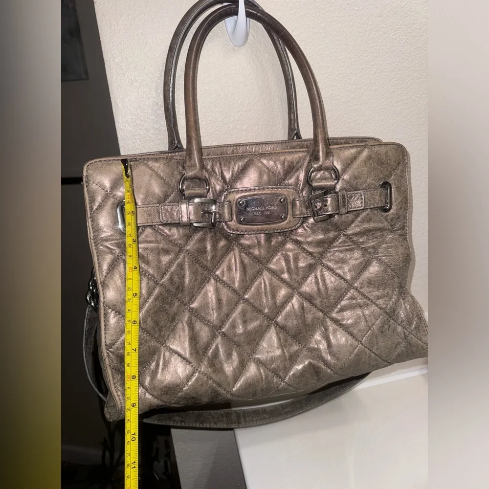 Michael Kors Silver Tan Quilted Satchel GUC